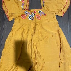 Madewell Mustard dress with Floral Embroidery